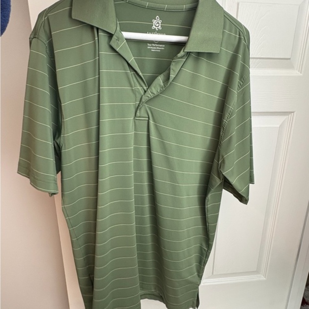 Turtleson Tour Performance Men's Golf Polo | Green Stripe | Size M | EUC